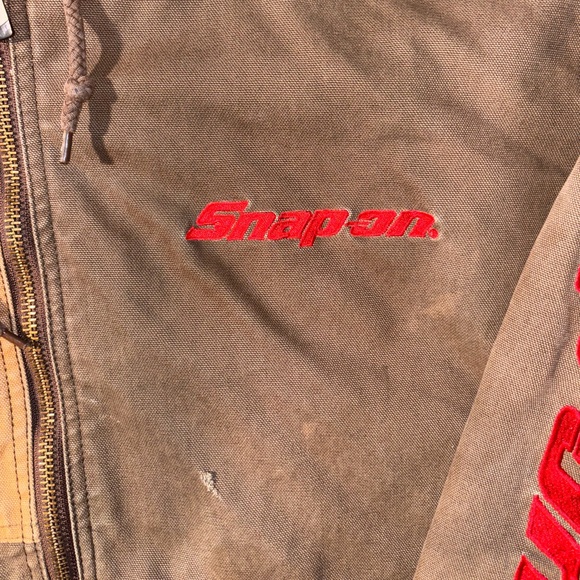 Vtg Snap On Tools Two Tone Brown Carhartt Style Workwear Hooded Jacket Men’s XL - Picture 3 of 10